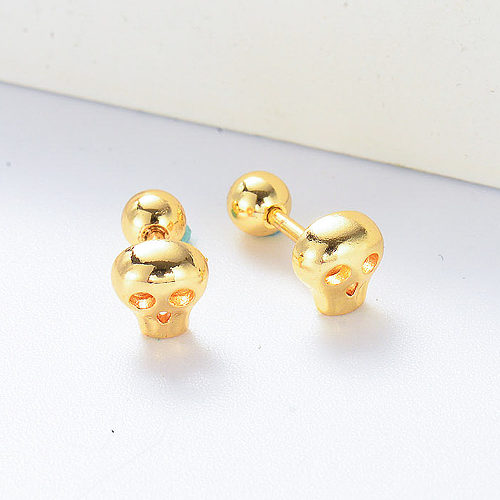 mini brincos de piercing de caveira banhados a ouro