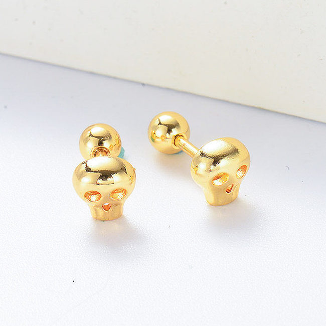 Mini vergoldete Totenkopf-Piercing-Ohrringe
