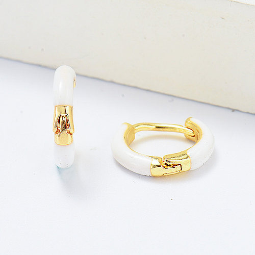 mini white enamel gold plated hoop earrings