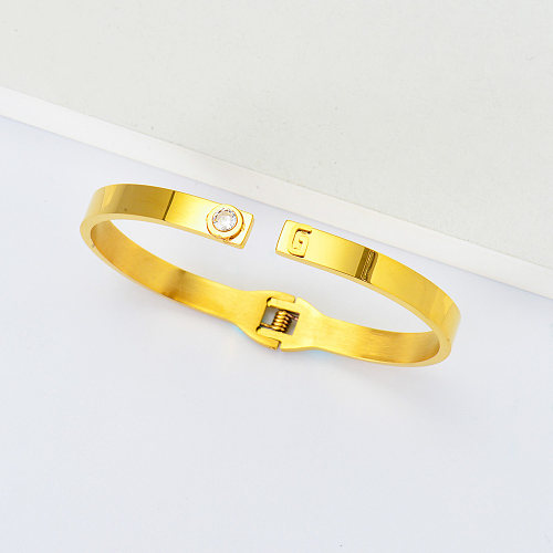 pulseira de punho de aço inoxidável banhado a ouro letra G