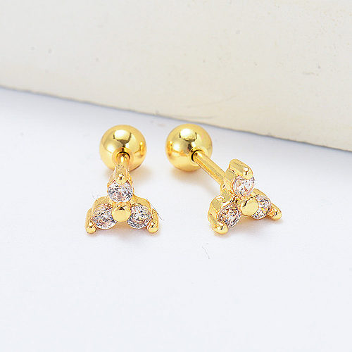 small flower with diamond gold plated piercing earrings