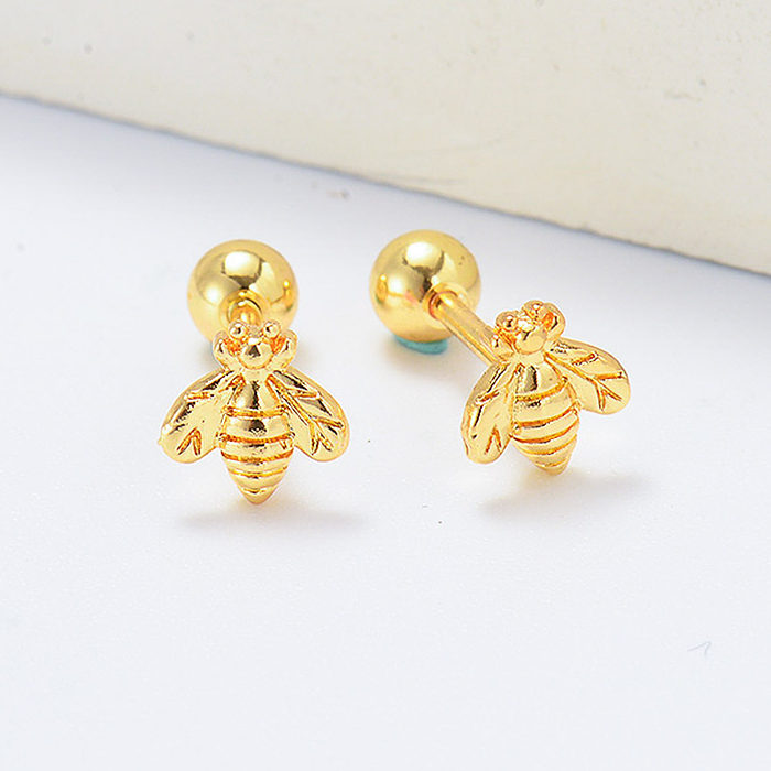 small gold plated bee piercing earrings