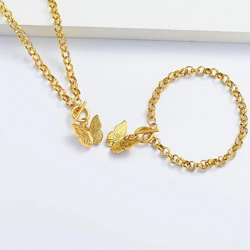 18k gold plated butterfly bracelet and necklace set