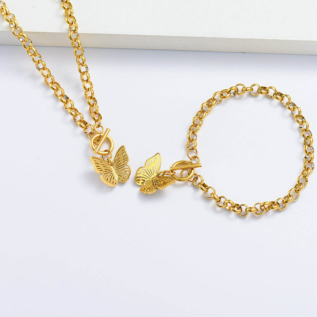 18k gold plated butterfly bracelet and necklace set