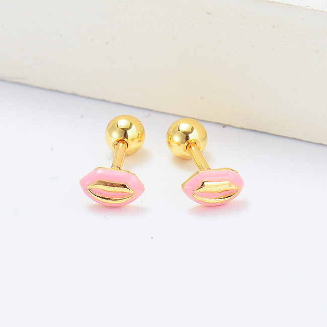 pink enamel lip piercing earrings