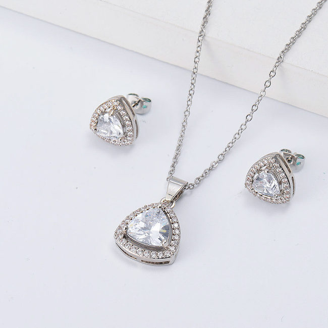 conjunto de joyas de boda con forma de geometría de circonita blanca de lujo