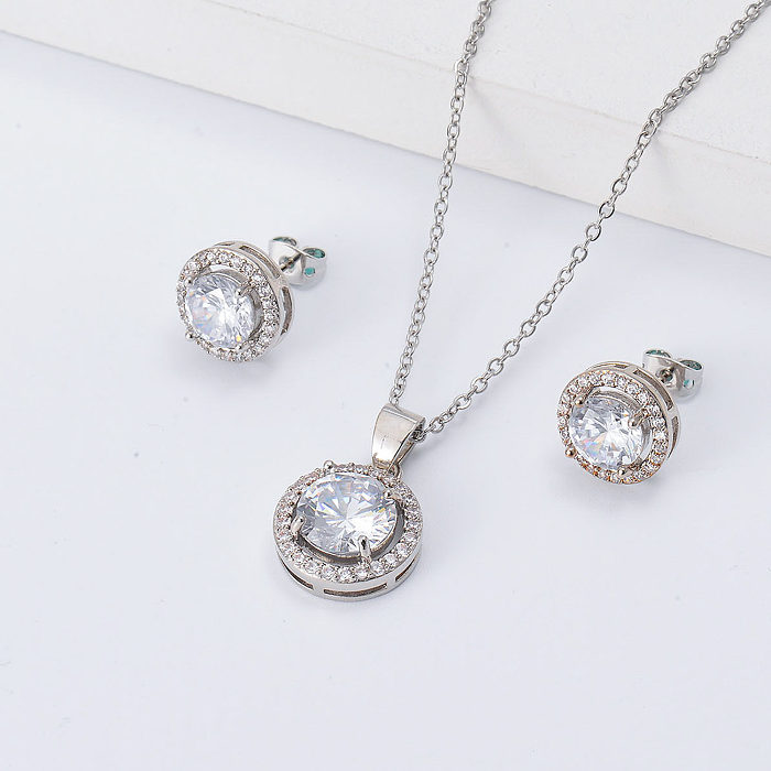 silver round white zirconia bridal jewelry set