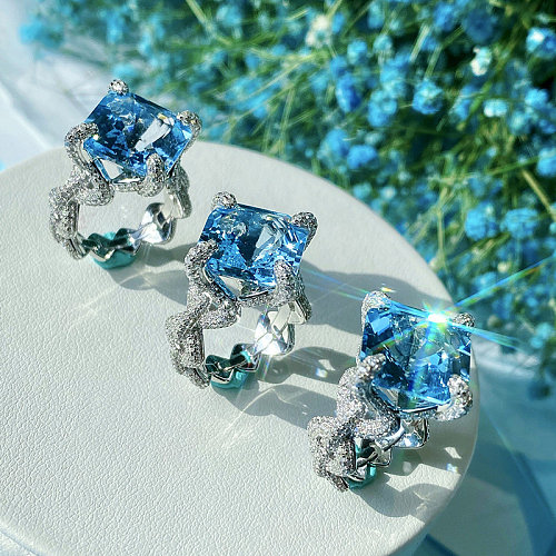 natural sea blue topaz ring for women