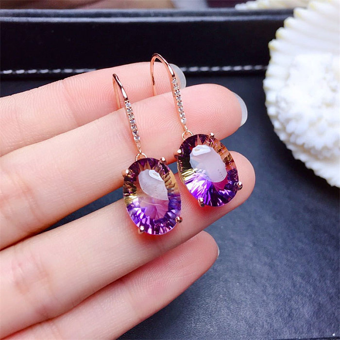 amethyst, citrine and tourmaline earrings with silver plated for women