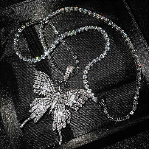 hip pop diamond butterfly necklaces for women and men fashion