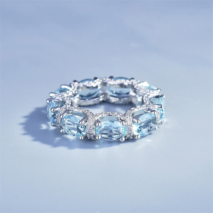 anéis de princesa de diamante e água-marinha para mulheres