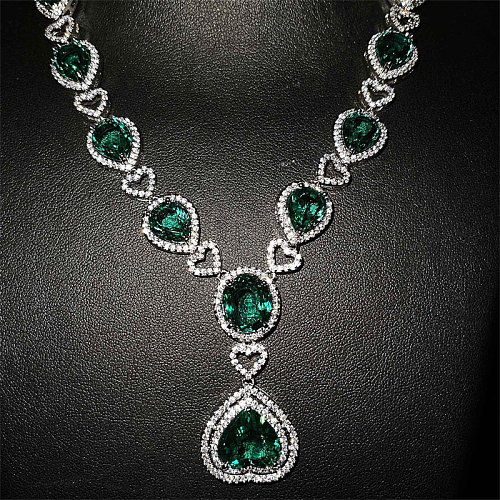 Diamant-Rubin-Smaragd-Tansanit-Herz des Ozeans Halskette für Frauen