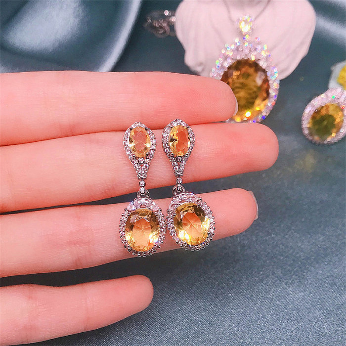 boucles d'oreilles réglables jaune citrine pour femme