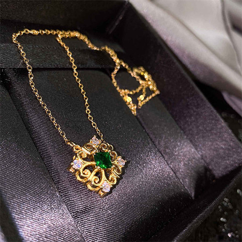 18k gold necklace with antique emerald for women