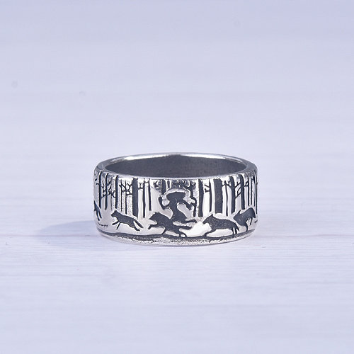 Anéis de lobo banhados a prata antigos para mulheres e homens