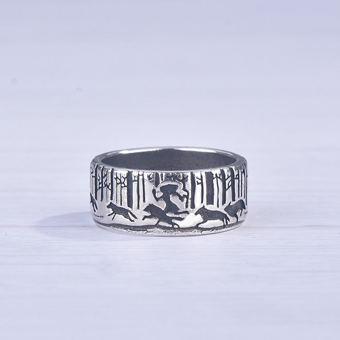Anéis de lobo banhados a prata antigos para mulheres e homens