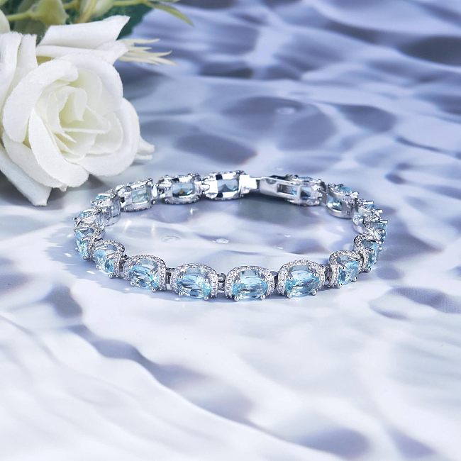 pulseira de princesa de diamante e água-marinha para mulheres