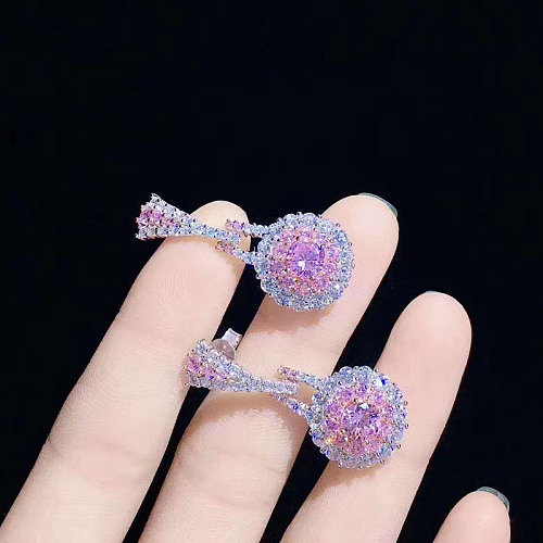 Brincos femininos de quartzo rosa e diamantes