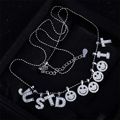 shiny zircon smiley face necklace for women