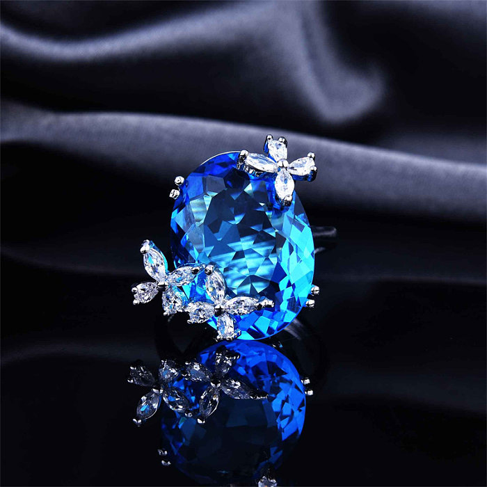 خاتم نسائي قابل للتعديل من الياقوت الأزرق مع فراشة الماس