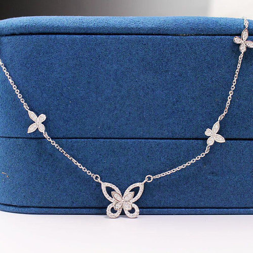 silver plated and diamond butterfly necklace for women