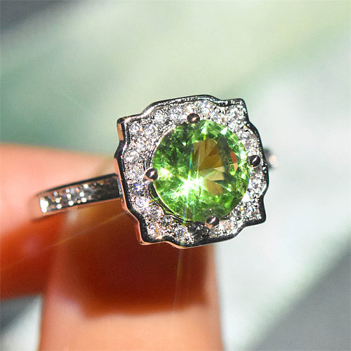 Platinum Plated Adjustable Square Green Stone Rings