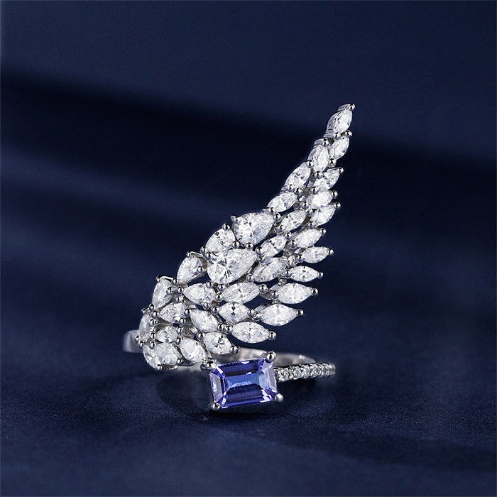 Diamond Angel Wings Ring with Amethyst for Women