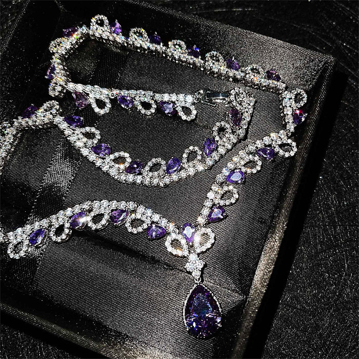 colares personalizados de ametista de lágrima do oceano de luxo para mulheres