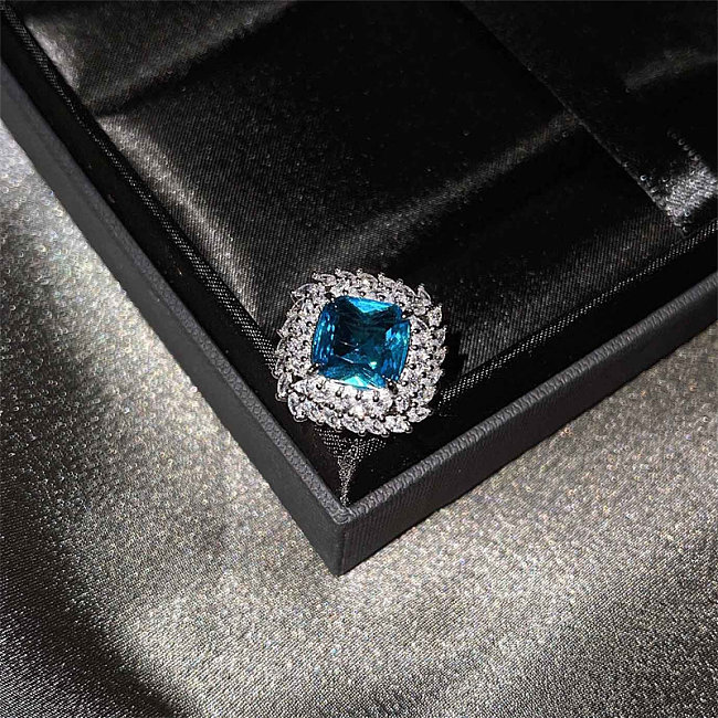 anéis de safira azul com diamante para mulheres