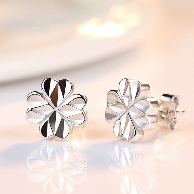 Simple Four Leaf Clover silver plated Earrings for Women