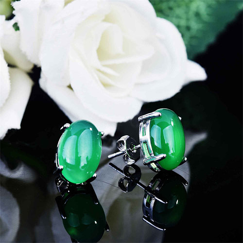 Conjunto de brinco e pingente de jade verde natural feminino