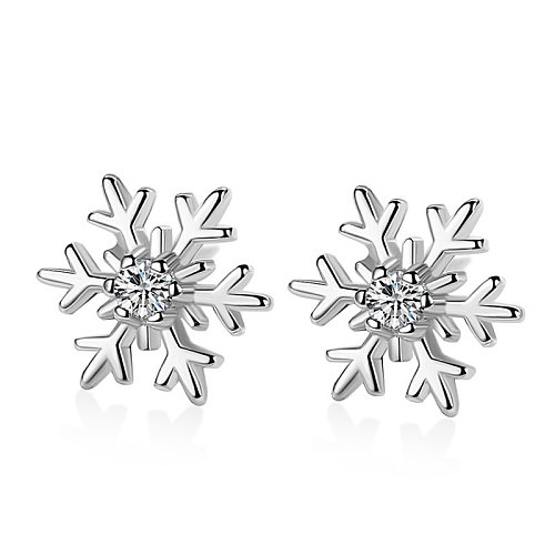 Brincos de floco de neve folheados a prata simples personalizados para mulheres