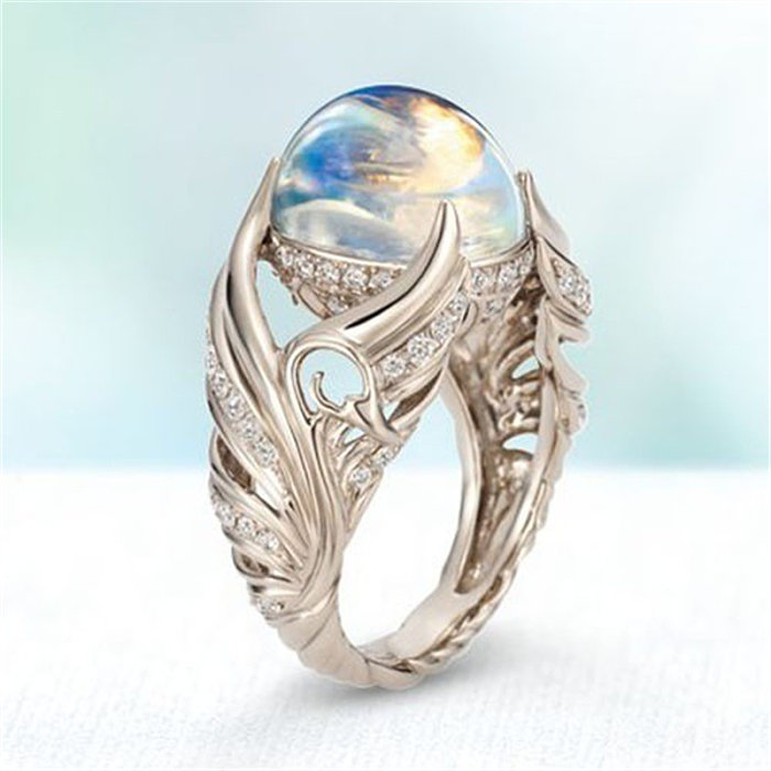 Moonstone Diamond Angel Wings Wedding Bands for Women