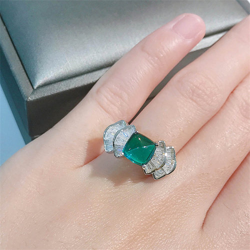 anillos ajustables de piedra esmeralda natural para mujer