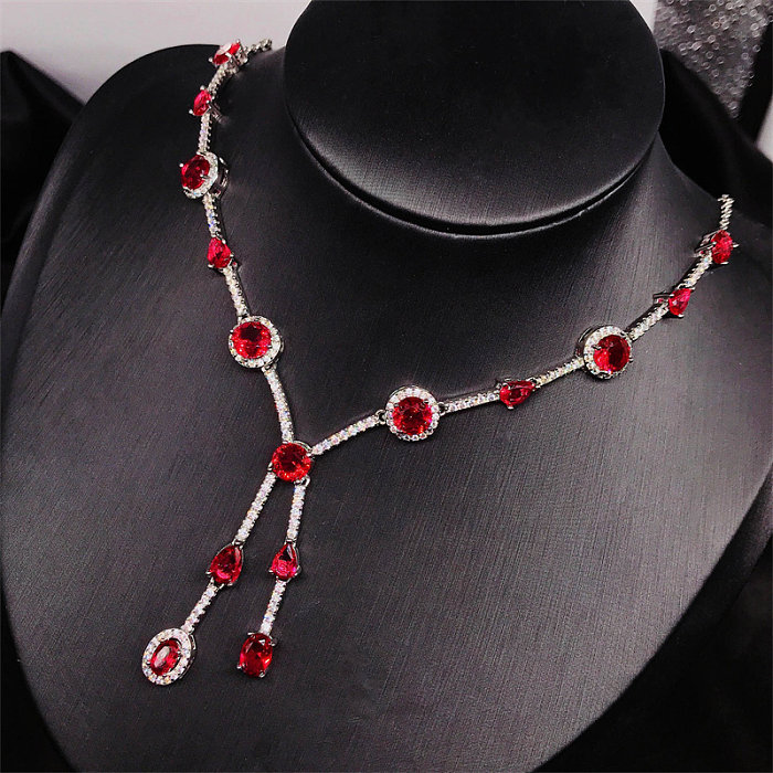 قلادة الماس الياقوت الدم الحمراء من بيجون للنساء - Jewenoir