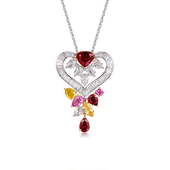 Rubin-Diamant-Herz-Halskette für Damen
