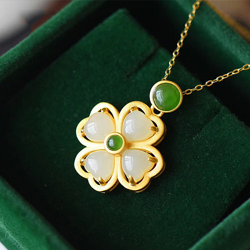four leaf clover jade pendant for women