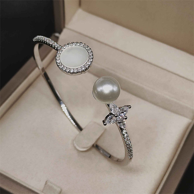 pulseira de concha com diamante e pérola para mulheres