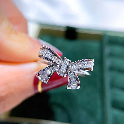 lindo anel bowknot com diamante para mulheres