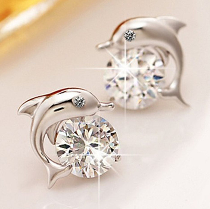 cute diamond dolphin earrings for women