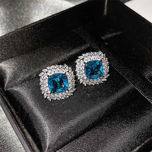 brincos de safira azul com diamante para mulheres