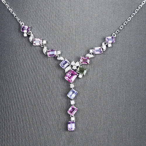 paraíba blue rose quartz colored stones necklace for women