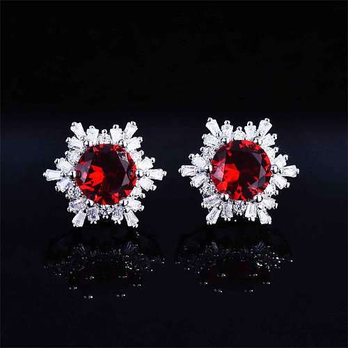 Ruby Zirconia snowflake earrings for women