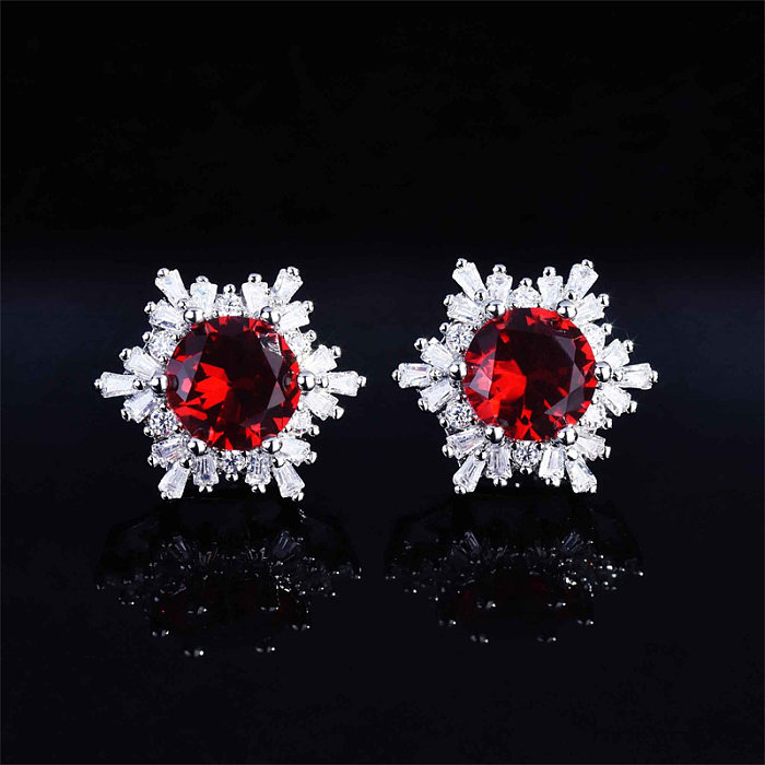 Ruby Zirconia snowflake earrings for women