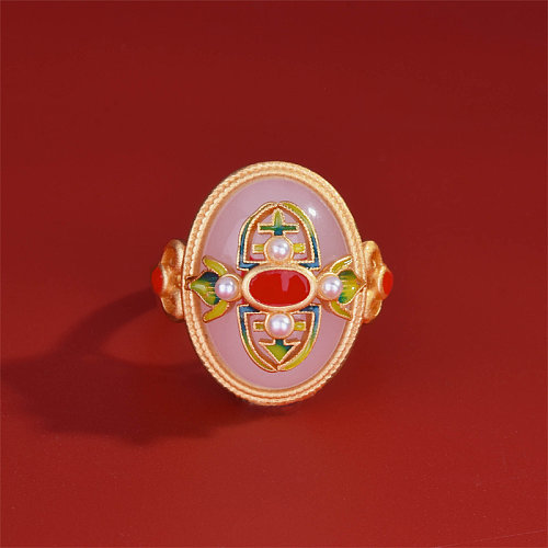 anel de ouro de esmalte de jade hetian antigo para mulheres