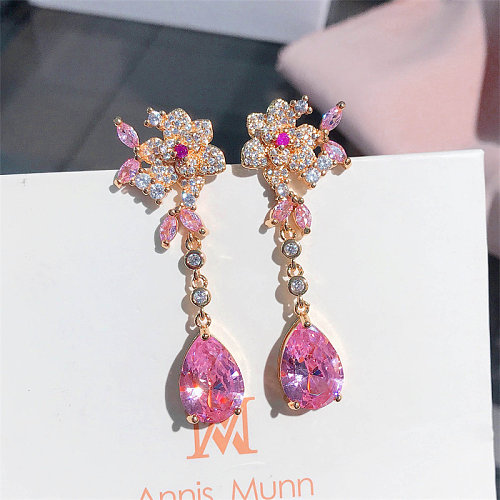 boucles d'oreilles quartz rose rose et diamants pour femme