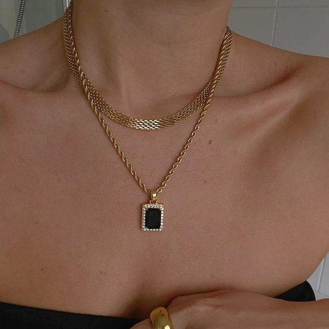 Antique Black stone Cuban Link Chain Necklace for Women