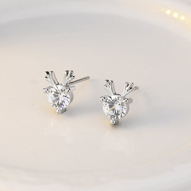 silver plated Tiny Moose Diamond Stud Earrings for Teens