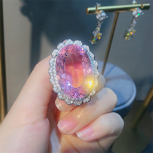 Women's natural rose quartz adjustable engagement ring