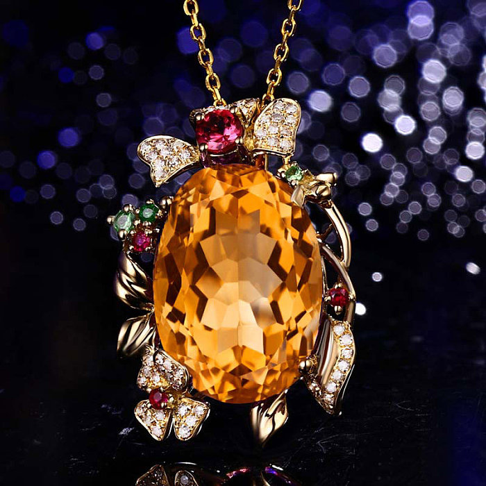 yellow quartz pendant with diamond for women